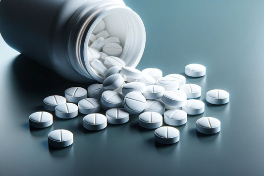 container with white round tablets