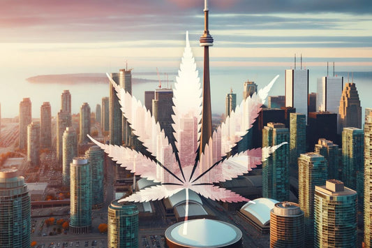 translucent Cannabis Leaf with city scape background