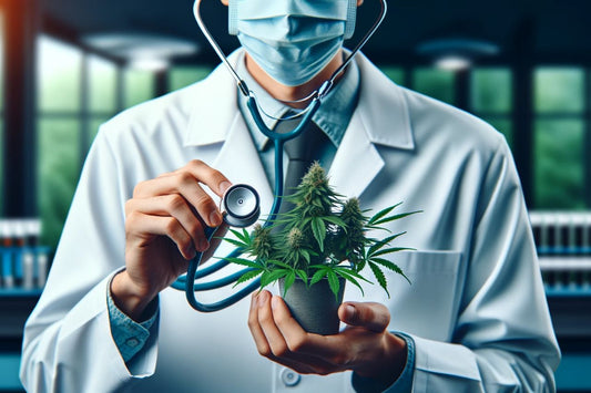 A doctor holding a cannabis plant