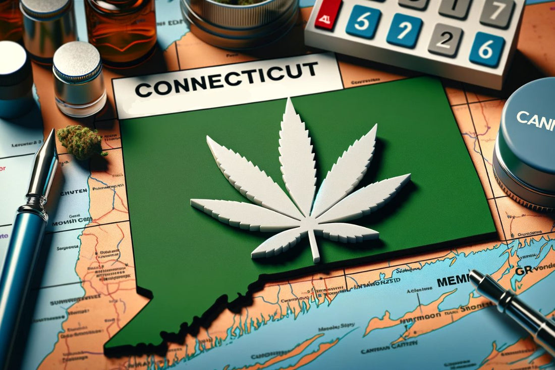 Cannabis sign and a map of Connecticut