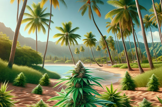 Cannabis plant on a beach