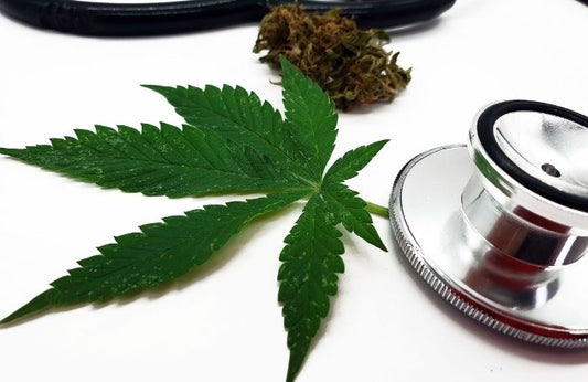 Cannabis leaf and a stethoscope