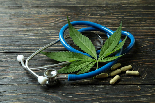 cannabis leaf and stethoscope