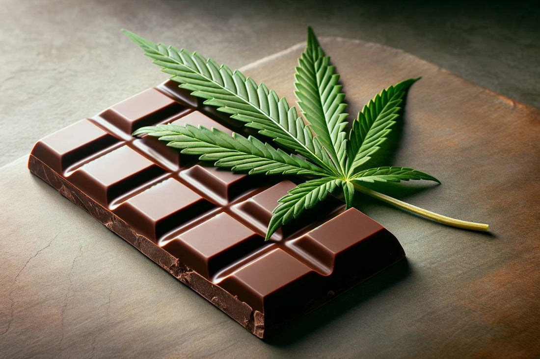 Chocolate bar and cannabis leaf