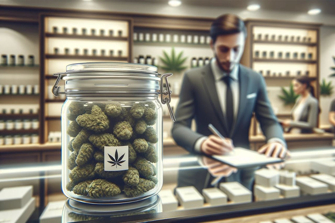 A jar of cannabis at a dispensary
