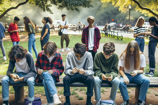 Group of teens sitting in a bench