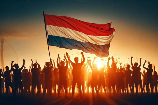 Group of people waing the flag of Netherlands