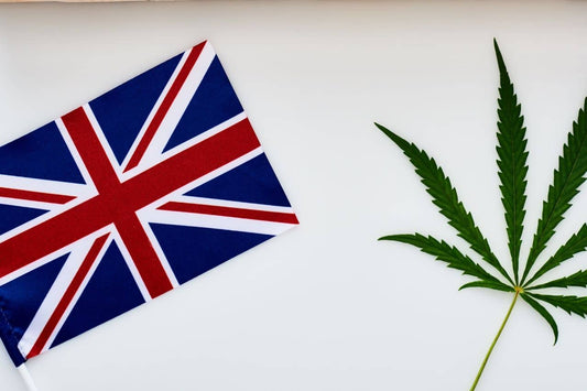 cannabis leaf and UK flag