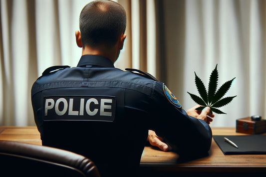 Police officer holding a cannabis leaf
