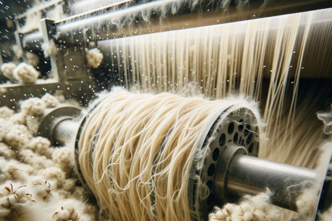 hemp fibers being processed in a machinery