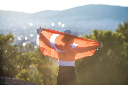 Man holding Turkey flag