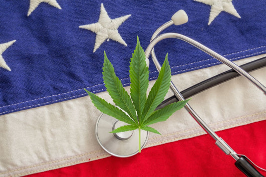 cannabis leaf, Stethoscope and flag of the USA