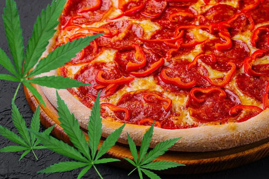 pizza and cannabis leaves