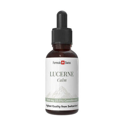 Bottle of Lucerne Calm with Formula Swiss branding on a white background