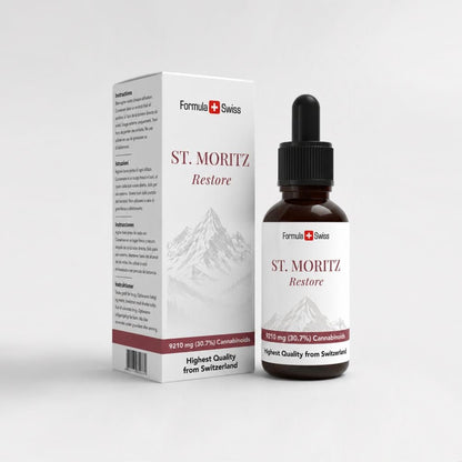 St. Moritz Restore bottle and packaging on a white background